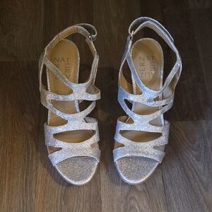 Naturalizer Silver Glitter Strappy Heels